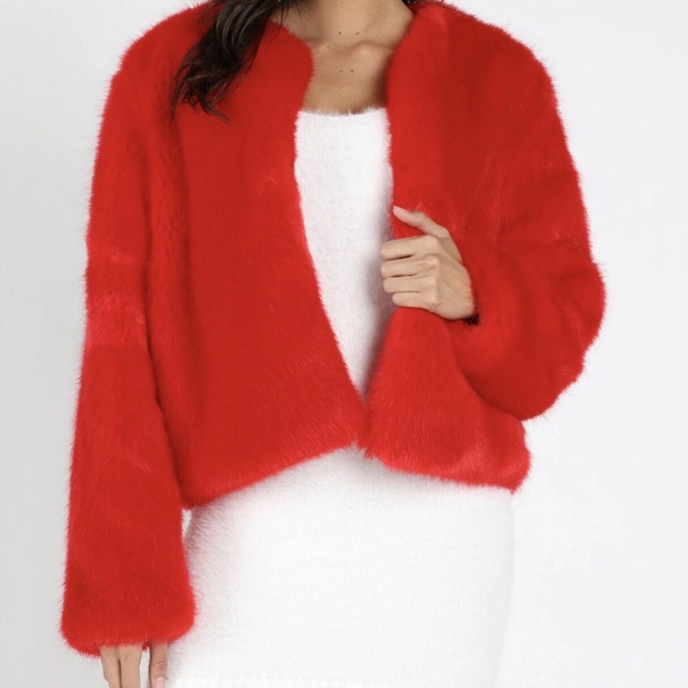 Honey Punch Red Faux Fur Jacket